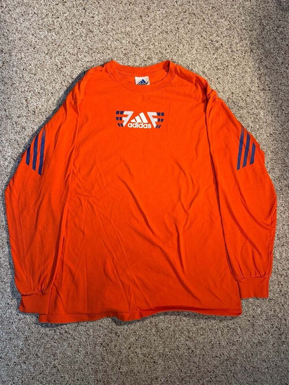 Vintage Adidas Long Sleeve‎ Graphic T-Shirt Orange Size Large